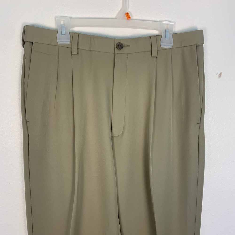 Haggar Cool 18 Pro Mens Dress Pants 36x34 Khaki Flat Front Classic Fit - Picture 2 of 10